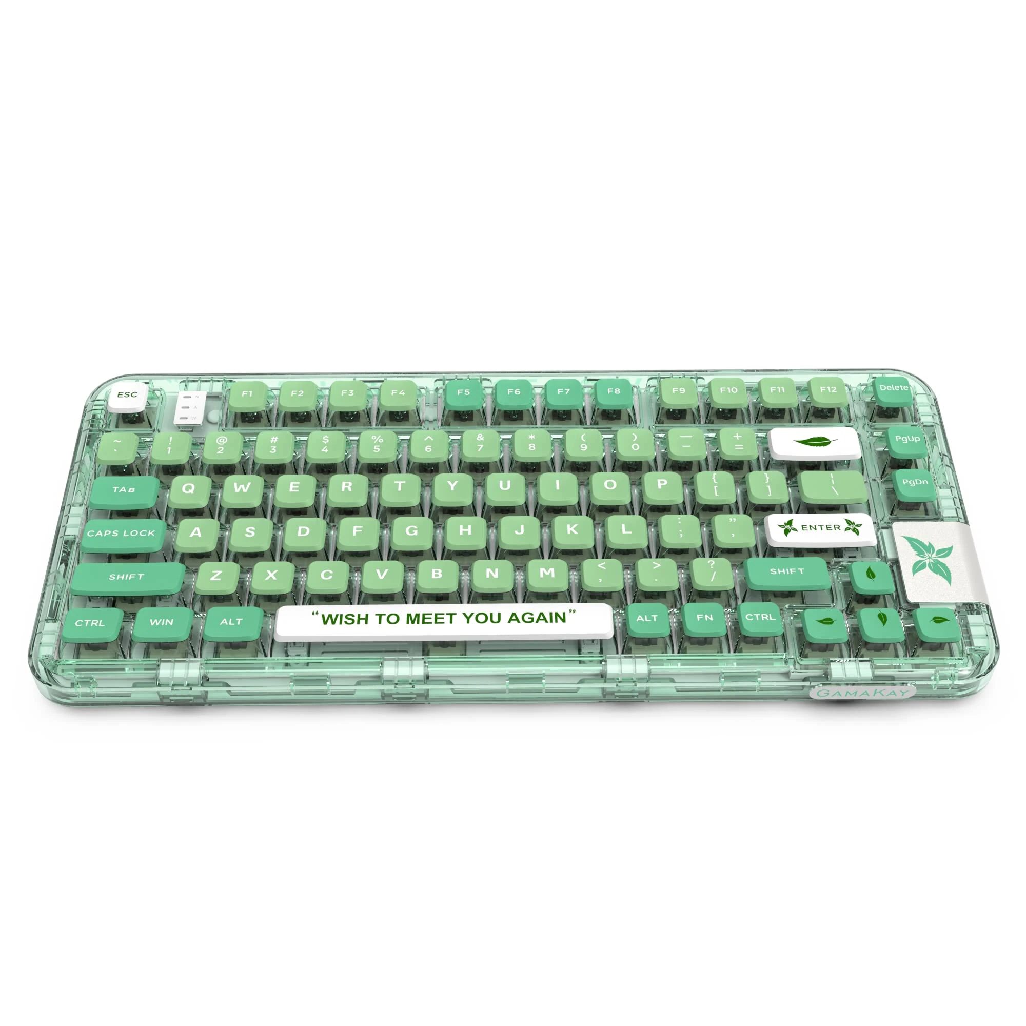 GK GAMAKAY GK75 75% RGB Transparent Gasket Mechanical Keyboard, Bluetooth/USB-C Wired/2.4GHz Wireless 80 Keys Hot Swap Gateron Yellow Switch 2.0 KSA Profile PBT Keycaps Gaming Keyboard (Mint Green)