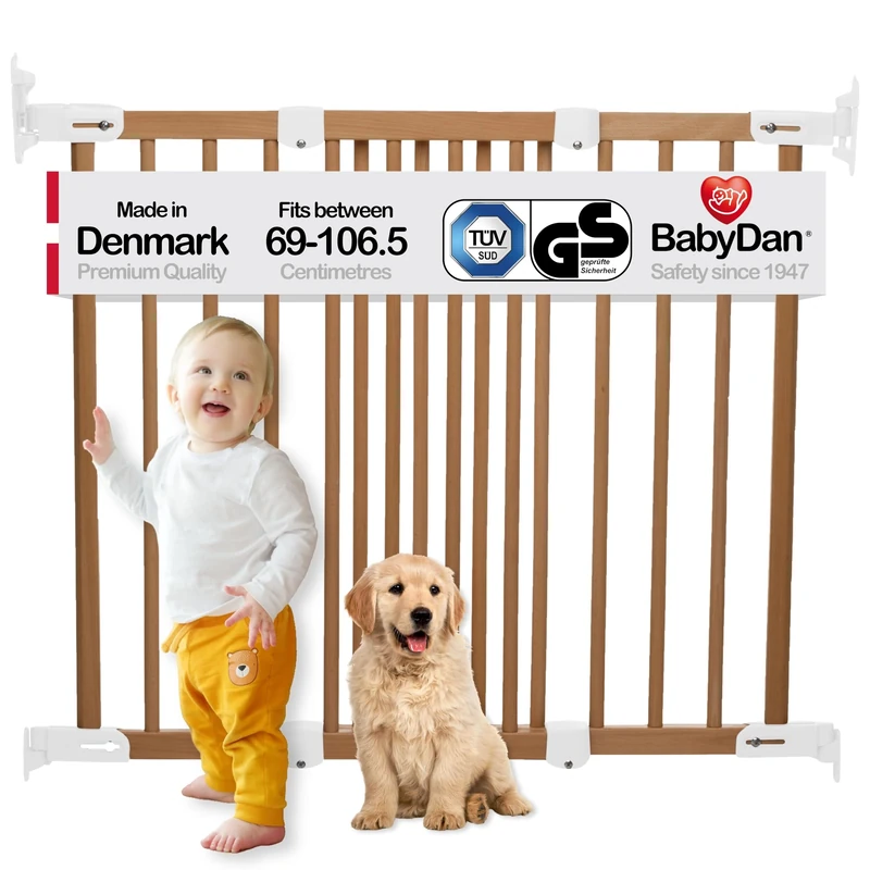 BabyDan Nyborg, 69-106.5 cm, Extendable and Flexible Stair Gate/Baby Gate/Safety Gate, Wood, Made in Denmark - (Pet Gate/Dog gate)