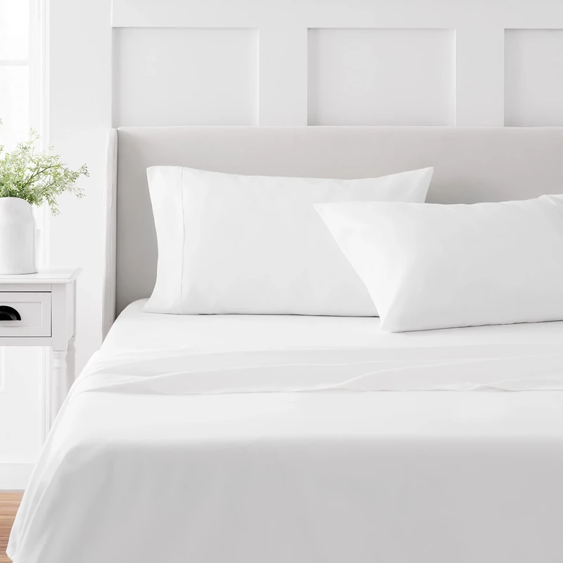 Martha Stewart Cotton King Sheets Set White - 4 Piece | 1 Flat Sheet - 1 Fitted Sheet - 2 Pillowcases | King Bedding | Home Essentials | Deep Pocket Sheets | Draps de Lit, Sabanas | White Sheets