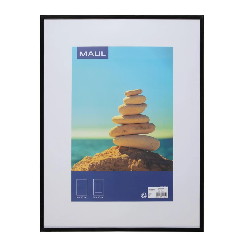 Maul Plastic Picture Frame, 30 x 40 cm, for Hanging + Standing in Landscape and Portrait Format, Elegant, Narrow Removable Frame with Mount Insert, Ideal for Photos, Collage and Pictures, Black
