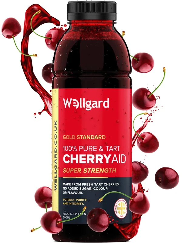 Wellgard Tart Cherry Juice, CherryAid 100% Montmorency, Juice 500ml, Sour, Made in UK