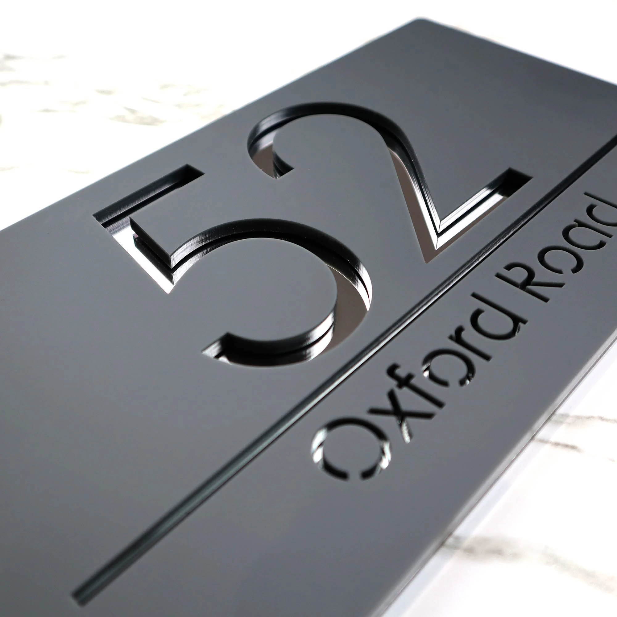 K Smart Sign | Bellisima H3 F31 | Matt Dark Gray Personalised House Sign Laser Cut 3d Door Numbers Street Address Grey Number Signs Plaque | 300mm x 160mm (Matt Dark Gray & Silver Mirror)