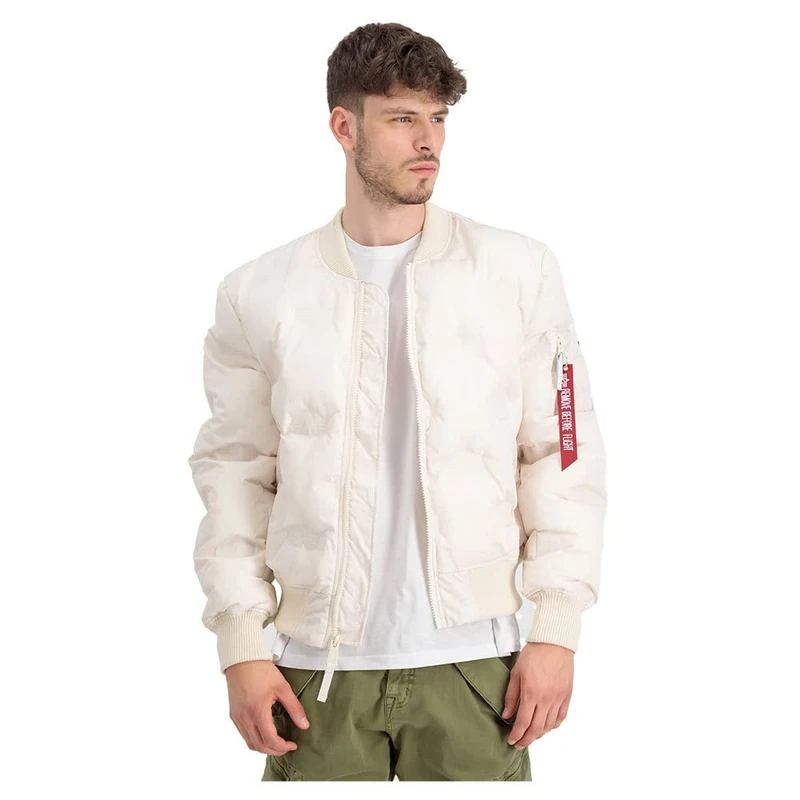 Alpha Industries MA-1 Emb. Logo Puffer Bomber Jacket for Men Jet Stream White