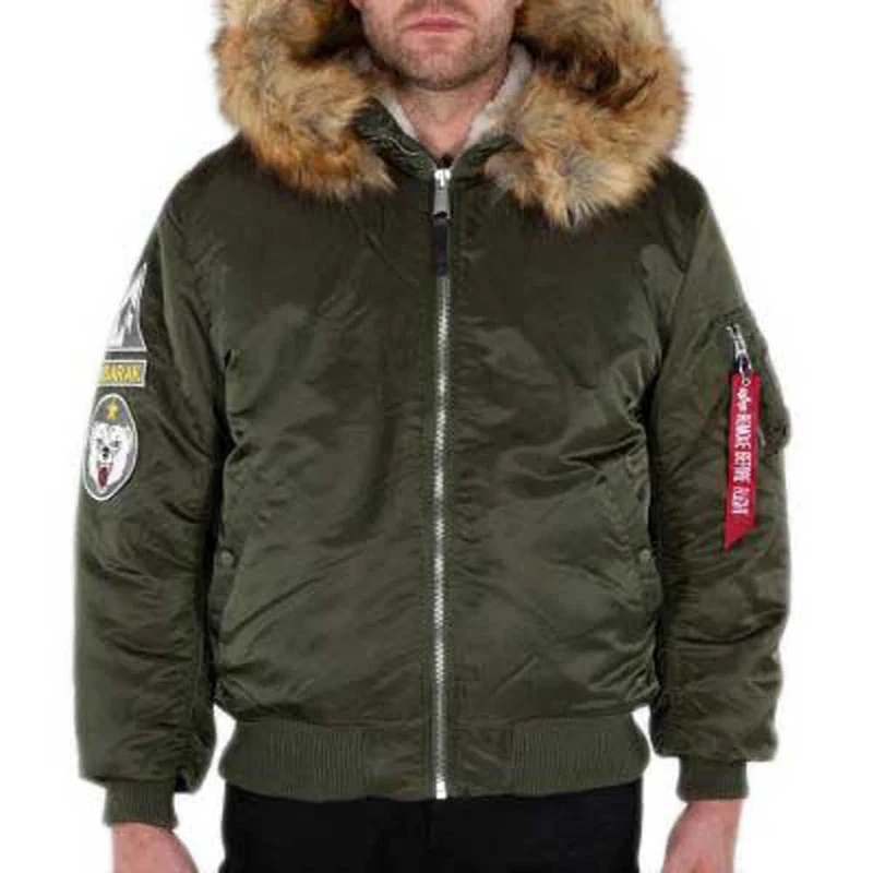 Alpha Industries Men's MA-1 Hooded Arctic Bomber Jacket, Dark Olive, XXL