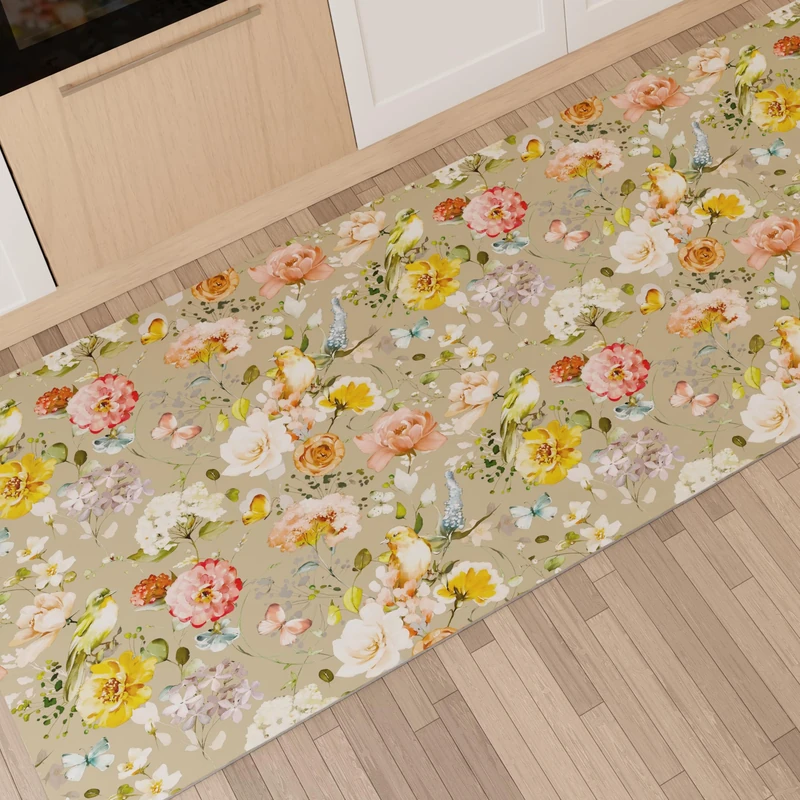 PETTI Artigiani Italiani - Kitchen Rug Runner Kitchen Non-Slip and Washable 52x480 cm Floral Design 06 Taupe 100% Made in Italy