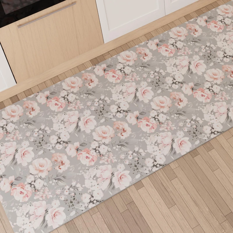 PETTI Artigiani Italiani - Kitchen Rug Runner Kitchen Non-Slip and Washable 52x440 cm Floral Design 17 Grey 100% Made in Italy