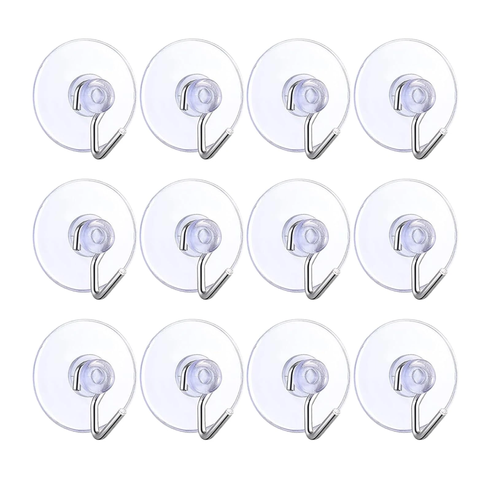 12Pcs 4cm Christmas Light Hooks Suckers - Clear Plastic Suction Cup Hooks for Glass Window, Bathroom, Shower Towel