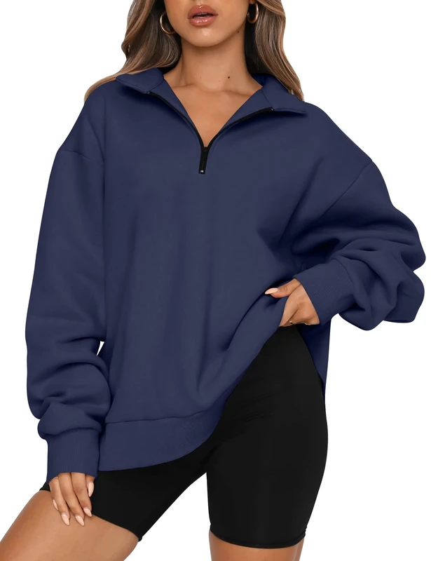 Trendy Queen Womens Oversized Sweatshirts Hoodies Half Zip Pullover Fall Fashion Outfits 2023 Y2k Clothes, Darkblue, Medium