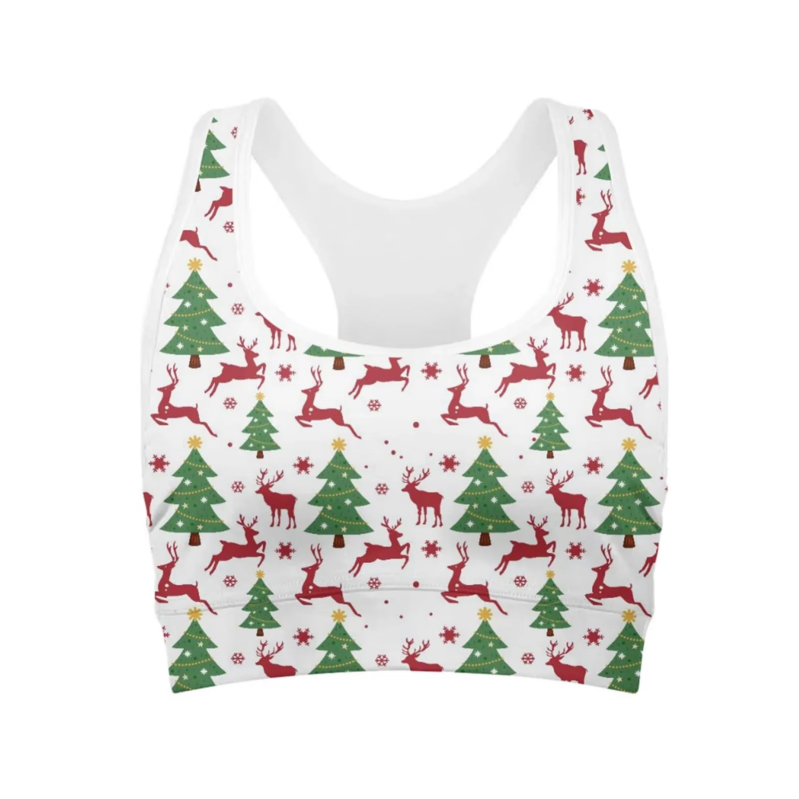 Forchrinse Southwestern Navajo Indian American Aztec Sports Bra for Women,Suitable for Yoga Gym Workout Fitness, Christmas Deer Tree, L