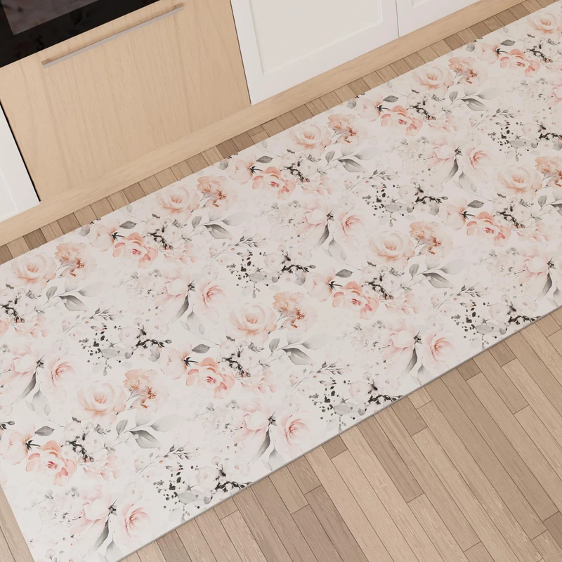 PETTI Artigiani Italiani - Kitchen Rug Runner Kitchen Non-Slip and Washable 52x480 cm Floral Design 17 White 100% Made in Italy