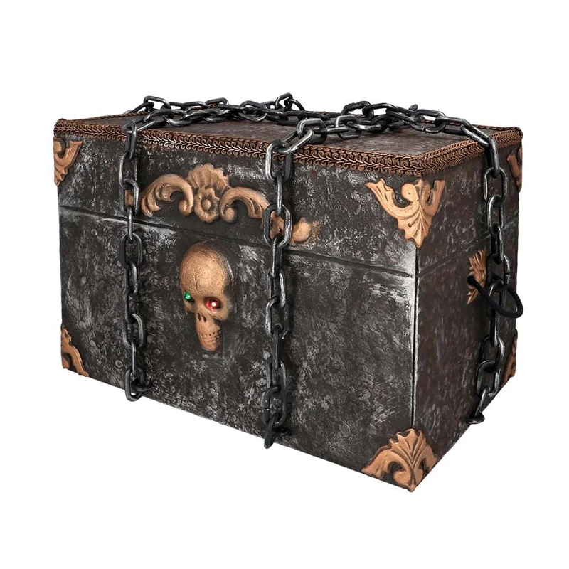 Boland 73049 Interactive Pirate Chest Size 50 x 31 x 31 cm Treasure Chest with Light Sound Movement Battery Operated Decoration Object Halloween Carnival Theme Party