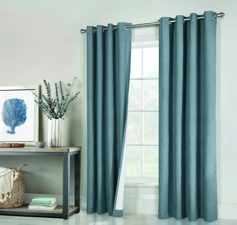 LOFT LIVING Vienna Total Blackout Foamback Grommet Curtain Panel Pair Each 78" x 84" in Blue - Image 1