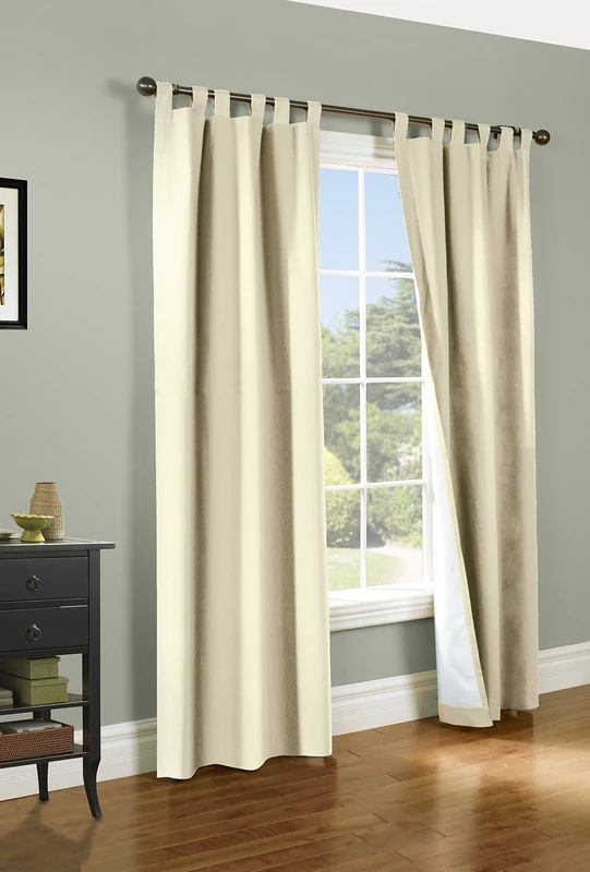 LOFT LIVING Winmate Insulated Cotton Tab Top Curtain Panel - Pair Each 40" x 72" in Natural - Image 1