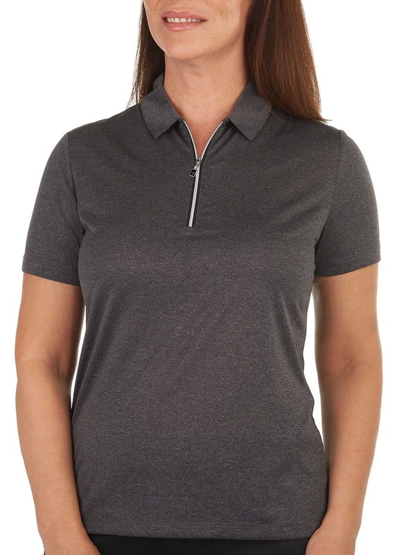 Callaway Women's Quarter Zip Short Sleeve Golf Polo Shirt, Black Heather, XL