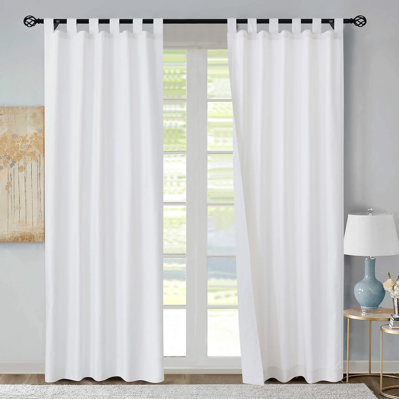 LOFT LIVING Winmate Insulated Cotton Tab Top Curtain Panel - Pair Each 40" x 54" in White