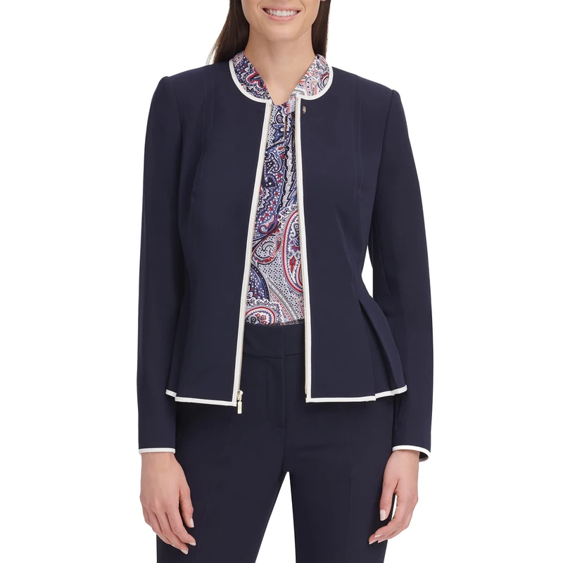 Tommy Hilfiger Women's Hsvj0013-mvy-4 Peplumn Jacket, Midnight/Ivory, 8