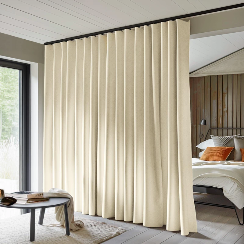 MaKefeile Room Divider Curtains Total Blackout Privacy Curtain Panel Room Thermal Insulated Noise Reduction Curtain for Bedroom Window Living Room Ceiling Track Curtain W 8.3 ft × H 9ft Beige.