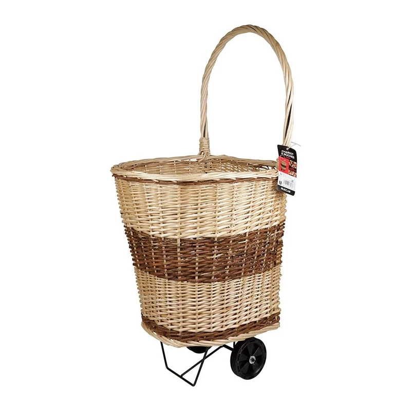 RUECAB - Log Cart with Wheels, Wicker, Rounded - 45x40xH98cm - Brown