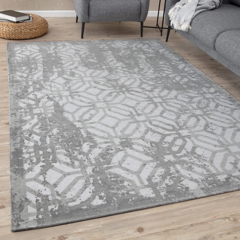 THE RUGS Machine Washable Rug – Geometric Design Rugs for Living Room, Bedroom, Hallway, Flat-weave Area Rugs, (Grey, 160x230 cm)