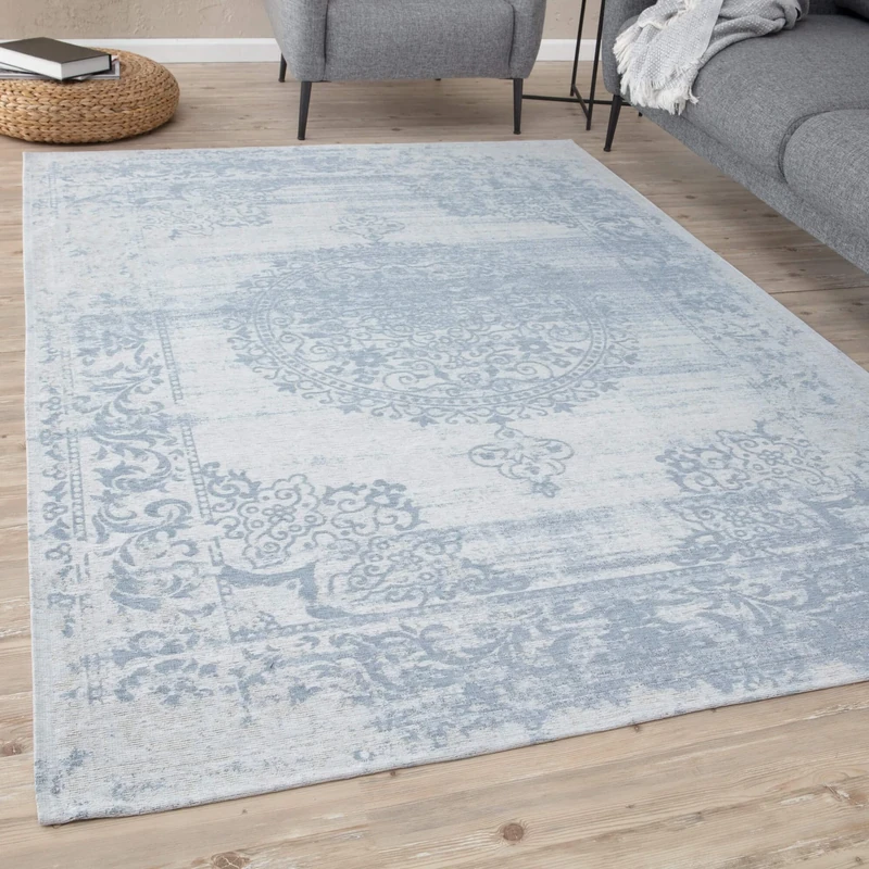 THE RUGS Machine Washable Rug – Vintage Design Rugs for Living Room, Bedroom, Hallway, Flat-weave Area Rugs, (Blue, 160x230 cm)