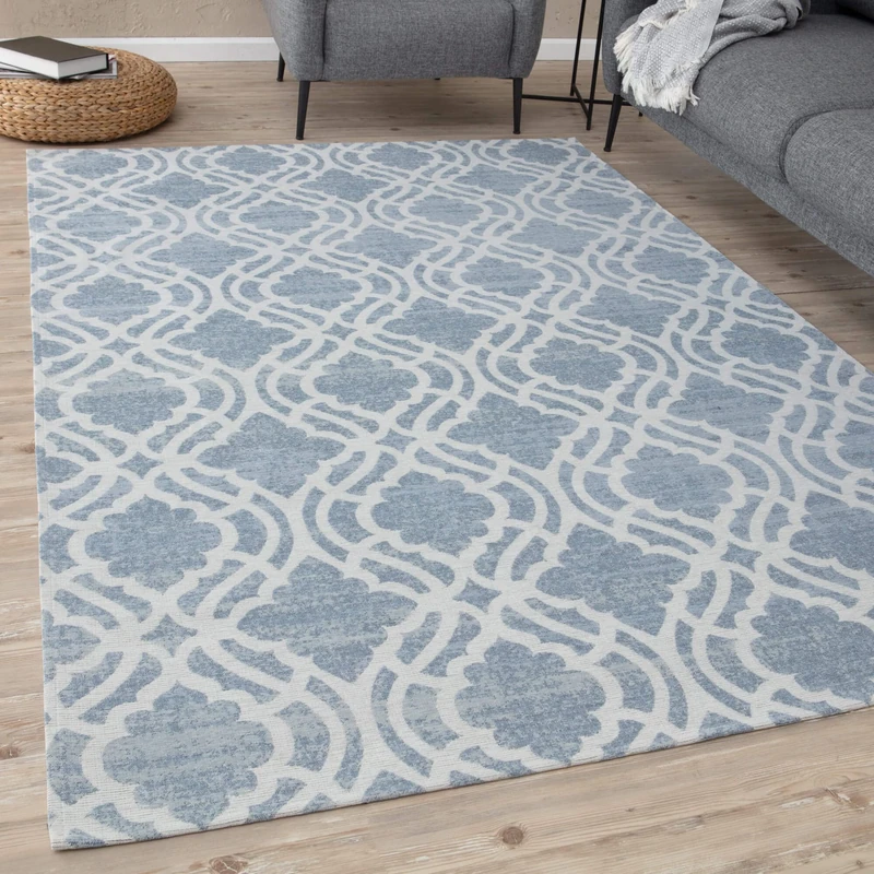 THE RUGS Machine Washable Rug – Trellis Design Rugs for Living Room, Bedroom, Hallway, Flat-weave Area Rugs, (Blue, 120x170 cm)