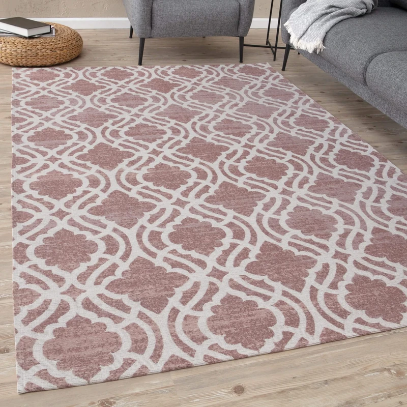 THE RUGS Machine Washable Rug – Trellis Design Rugs for Living Room, Bedroom, Hallway, Flat-weave Area Rugs, (Pink, 80x300 cm)