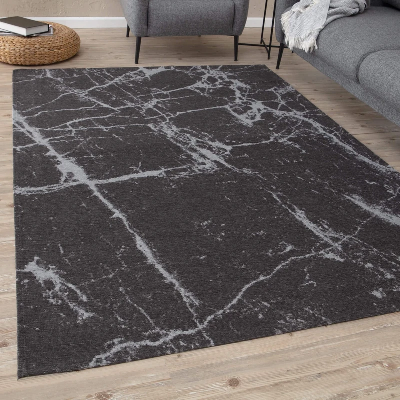 THE RUGS Machine Washable Rug – Abstract Design Rugs for Living Room, Bedroom, Hallway, Flat-weave Area Rugs, (Dark Grey, 120x170 cm)