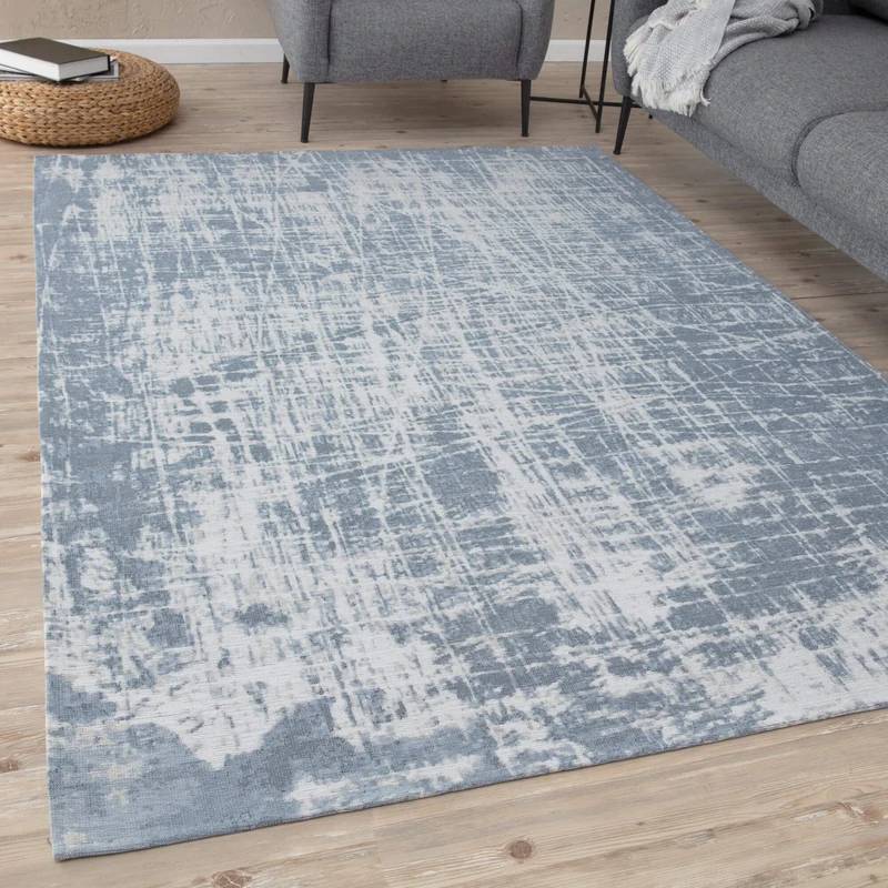 THE RUGS Machine Washable Rug – Striped Design Rugs for Living Room, Bedroom, Hallway, Flat-weave Area Rugs, (Blue, 120x170 cm)