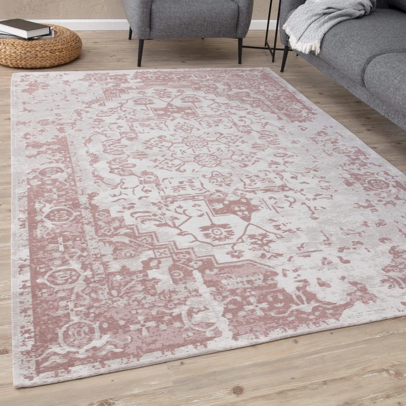 THE RUGS Machine Washable Rug – Medallion Design Rugs for Living Room, Bedroom, Hallway, Flat-weave Area Rugs, (Pink, 120x170 cm)