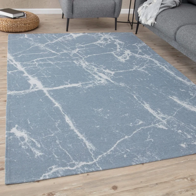 THE RUGS Machine Washable Rug – Abstract Design Rugs for Living Room, Bedroom, Hallway, Flat-weave Area Rugs, (Blue, 200x290 cm)