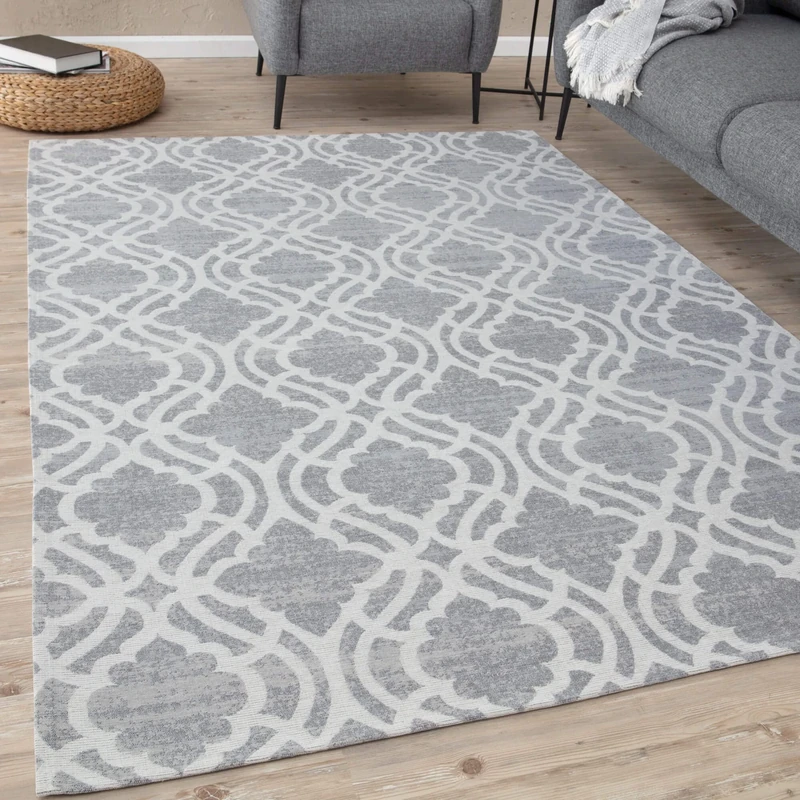 THE RUGS Machine Washable Rug – Trellis Design Rugs for Living Room, Bedroom, Hallway, Flat-weave Area Rugs, (Grey, 160x230 cm)