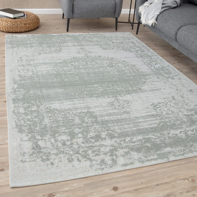 THE RUGS Machine Washable Rug – Vintage Design Rugs for Living Room, Bedroom, Hallway, Flat-weave Area Rugs, (Green, 120x170 cm)