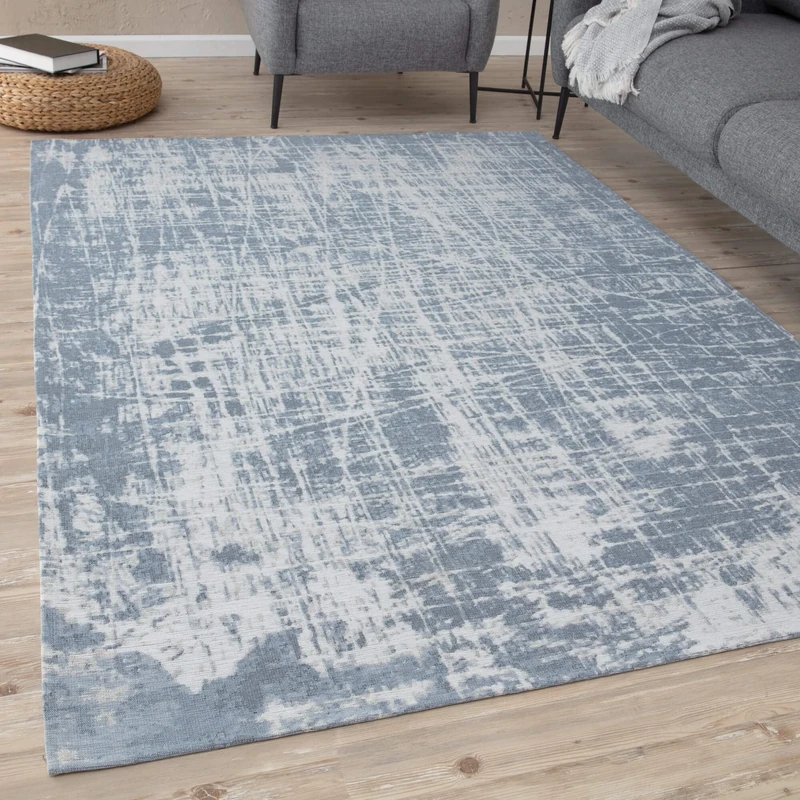 THE RUGS Machine Washable Rug – Striped Design Rugs for Living Room, Bedroom, Hallway, Flat-weave Area Rugs, (Blue, 80x300 cm)