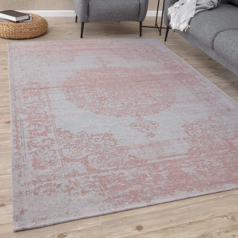 THE RUGS Machine Washable Rug – Vintage Design Rugs for Living Room, Bedroom, Hallway, Flat-weave Area Rugs, (Pink, 120x170 cm)