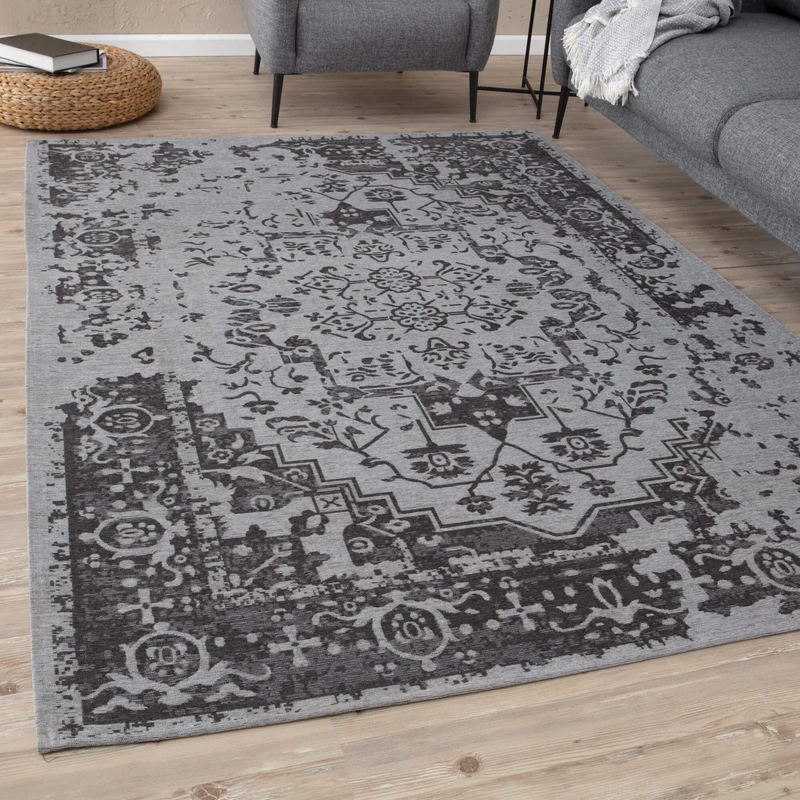 THE RUGS Machine Washable Rug – Medallion Design Rugs for Living Room, Bedroom, Hallway, Flat-weave Area Rugs, (Grey, 200x290 cm)