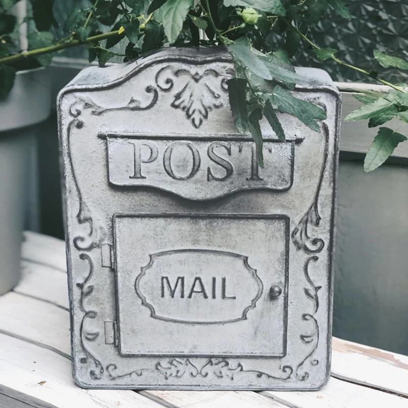 BIG FORTUNE Vintage Mailbox Mailbox Wall Mount Vintage Mailbox Mail Boxes/Wall Mount Outside Antique Style Nostalgic Charm Home Decor Metal Mailbox Garden Outdoor Decoration Crafts Grey - Image 1