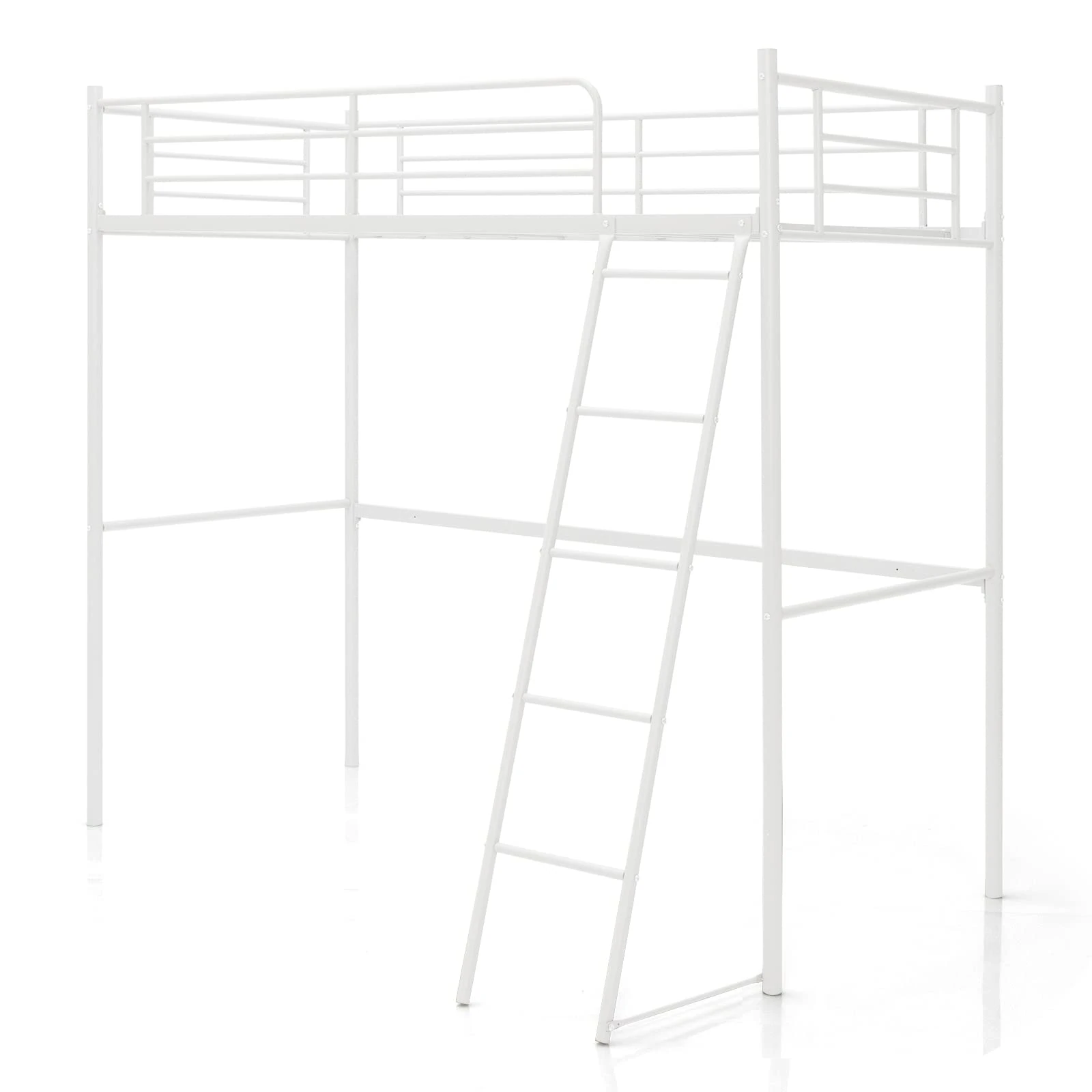 COSTWAY Metal Bunk Bed, Loft Bed Frame with Integrated Ladder & Safety Guardrail, Home Bedroom Apartment Dormitory Space-Saving Single High Sleeper Beds for Kids, Teens and Adults (White)