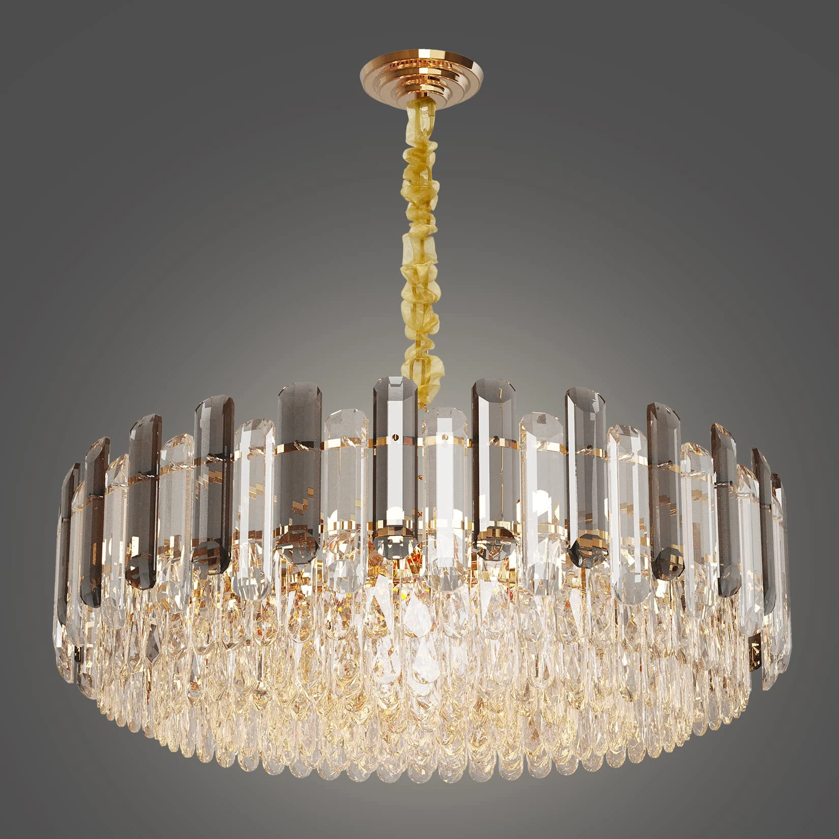 Modern Luxury Round Crystal Chandelier: 80cm 5 Tiers Ceiling Hanging Pendant Light with 15 Bulbs - Contemporary Lighting Fixture Lamp for Hallway Hotel Entryway Transparent Grey