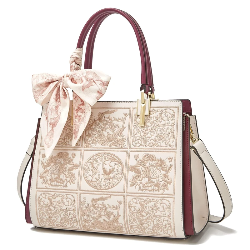 FOXLOVER Leather Handbags Handbag for Women Tote Bag Vintage Shoulder Bag, Apricot, Vintage