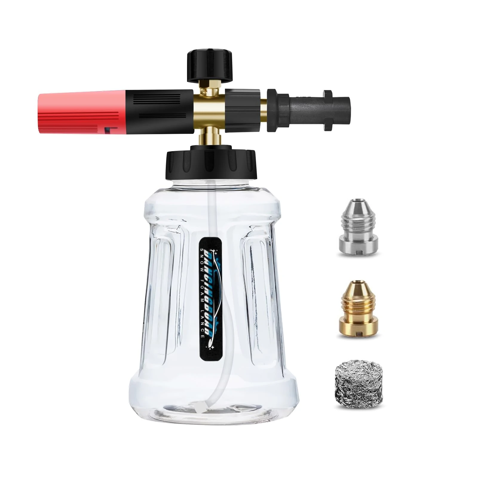 DANCINGBOAR Snow Foam Lance Foam Cannon for Karcher K Series K2 K3 K4 K5 K6 K7 Pressure Washer, 1L Soap Dispenser with Adjustable Spray Nozzle and New Generation Connector (Black & Red)