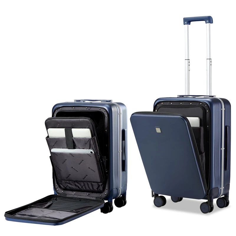 Hanke Upgrade Carry On Luggage Cabin Suitcase, 20'' Suitcase with Front Laptop Pocket, TSA Suitcase Locks Travel Rolling Luggage Aluminum Frame PC Hardside with Spinner Wheels(Dark Blue)