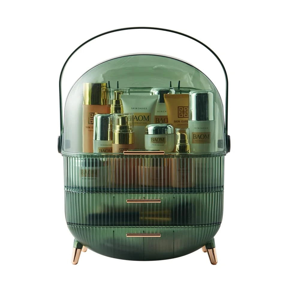 Multi-Function Make Up Case Dustproof Cosmetic Storage Box, Cosmetics Organizer Skin Care Products Jewelry Organizer Case Finishing Box for Bedroom Bathroom Desktop New Version