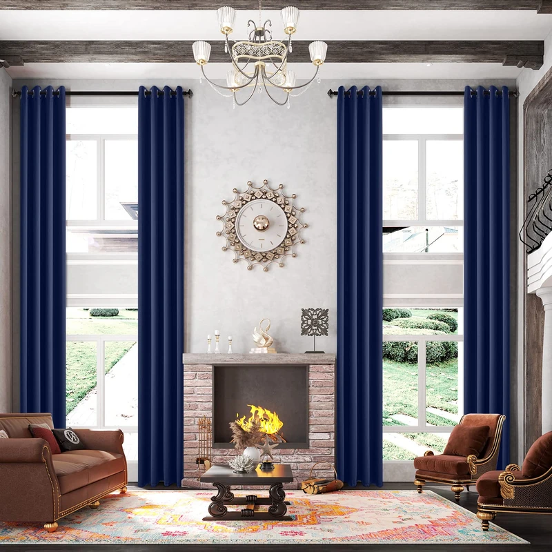 Sanceor Blackout High Ceiling Curtain for Living Room,18ft Extra Long Curtain with Grommet,2 Story Drape for Thermal Insualted Window Privacy (Dark Navy,1 Panel,52 x 216 Inch)