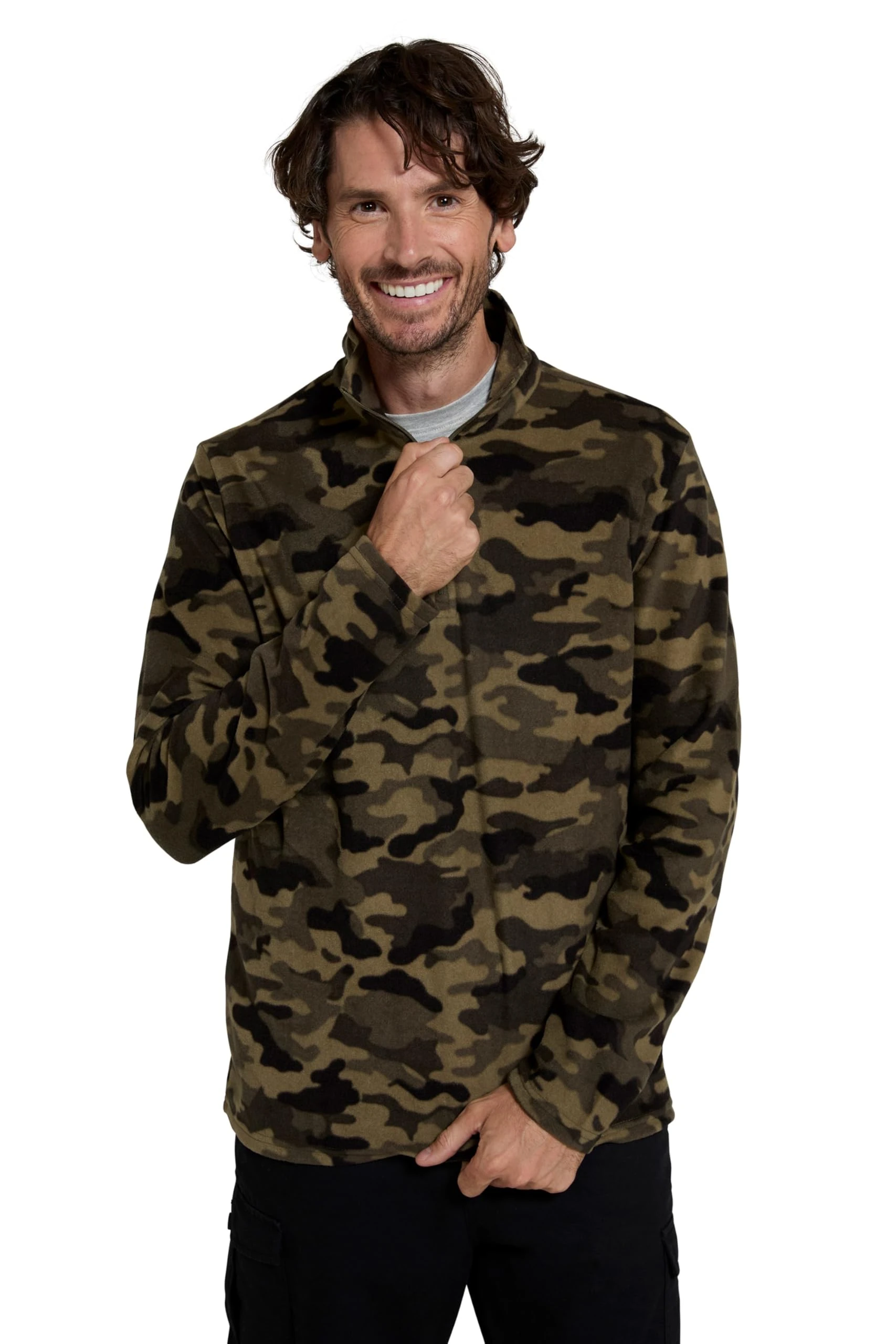 Mountain Warehouse Camber II Mens Half-Zip Fleece - Lightweight & Quick Dry Microfleece - Autumn, Winter, Outdoors Camouflage L