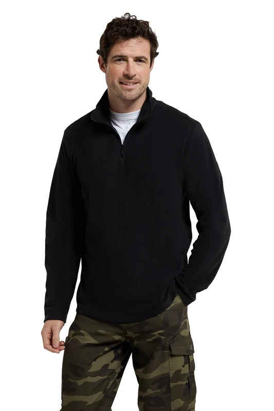 Mountain Warehouse Camber II Mens Half-Zip Fleece - Lightweight & Quick Dry Microfleece - Autumn, Winter, Outdoors Black L