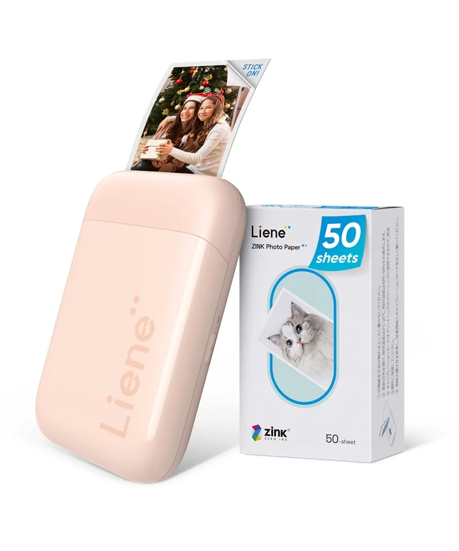 Liene Portable Photo Printer, 2x3 Mini Instant Color Mono Picture Printer w/ 50 Zink Adhesive Sheets, Bluetooth 5.0, Compatible w/iOS & Android, Small Photo Printer for Smartphones, Pink - Image 1