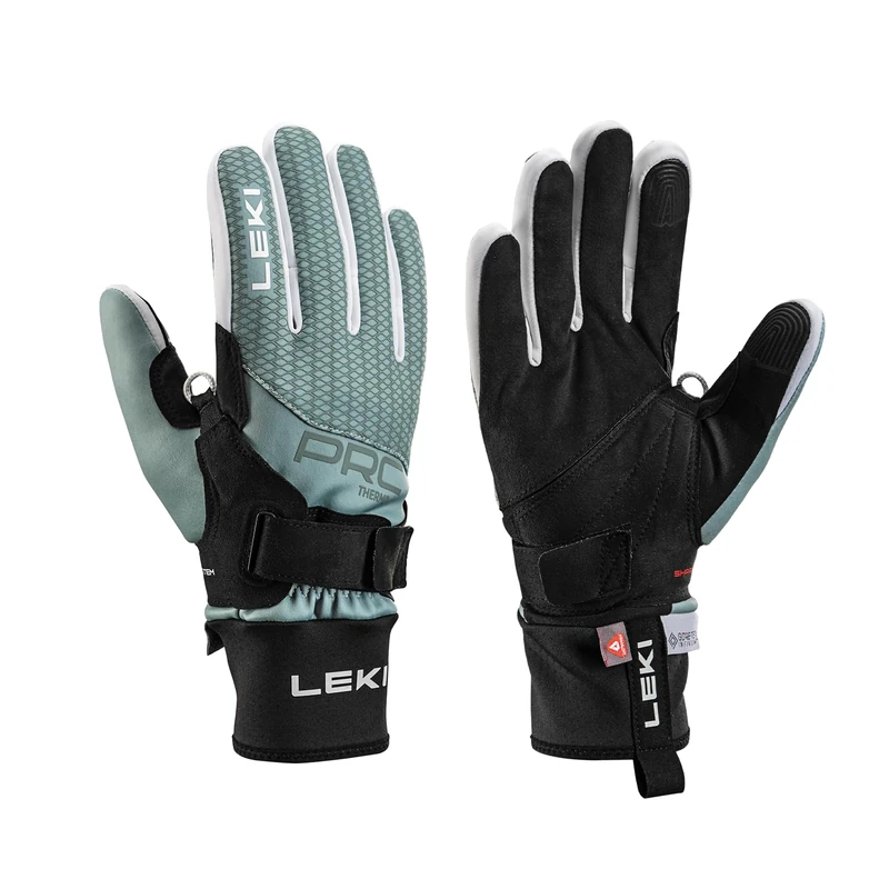 LEKI W Prc Thermoplus Shark Green - Gore-Tex Warm Stretchy Women's Gore-Tex Cross-Country Gloves Size 7.5 - Colour Bl