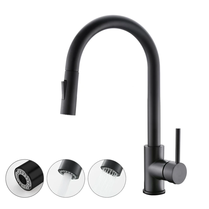 Havin Black Kitchen Faucet with Pull Down Sprayer, High Arc Stainless Steel Material, with cUPC Ceramic Cartridge,Without Deck Plate,Fit for 1 Kitchen or Laundry or Bar Sink Faucet,Matte Black