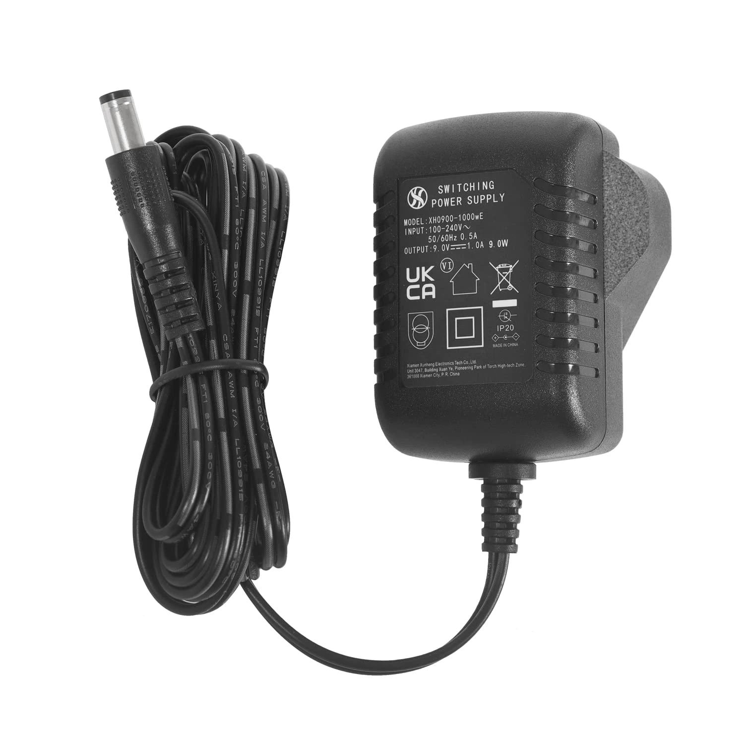 Security-01 Guitar Pedal Power Supply Adapter 9V 1A, DC Jack Plug 5.5mm x 2.1mm, Center Negative, for for Most Guitar Effects Pedals Stompbox