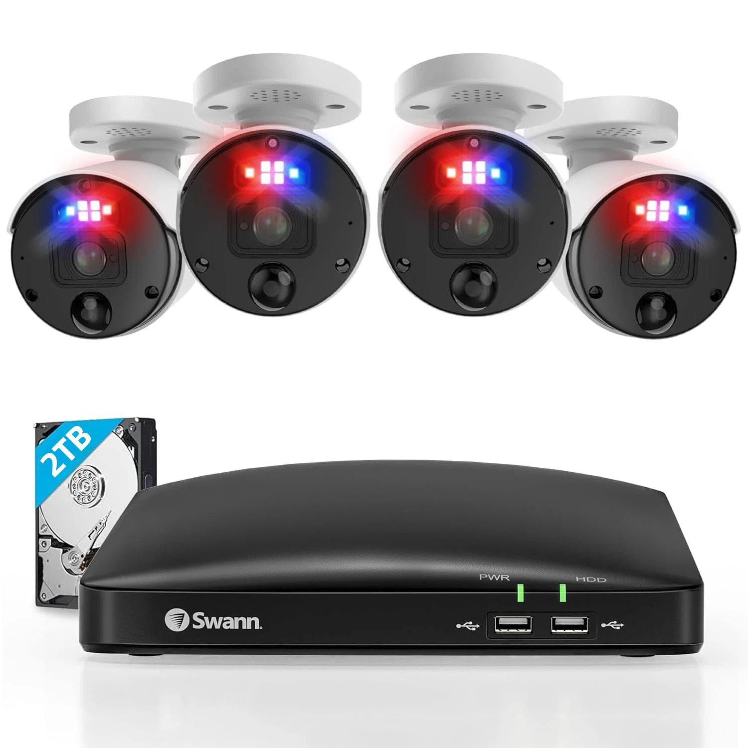 Swann 12MP Home Security Cameras with 8780 2TB HDD Recorder, NVR Security Camera System, 8 Channel 4 Cam, Wired Surveillance Security Camera Outdoor Indoor, PoE Cat5e, Color Night Vision, 2-Way Audio